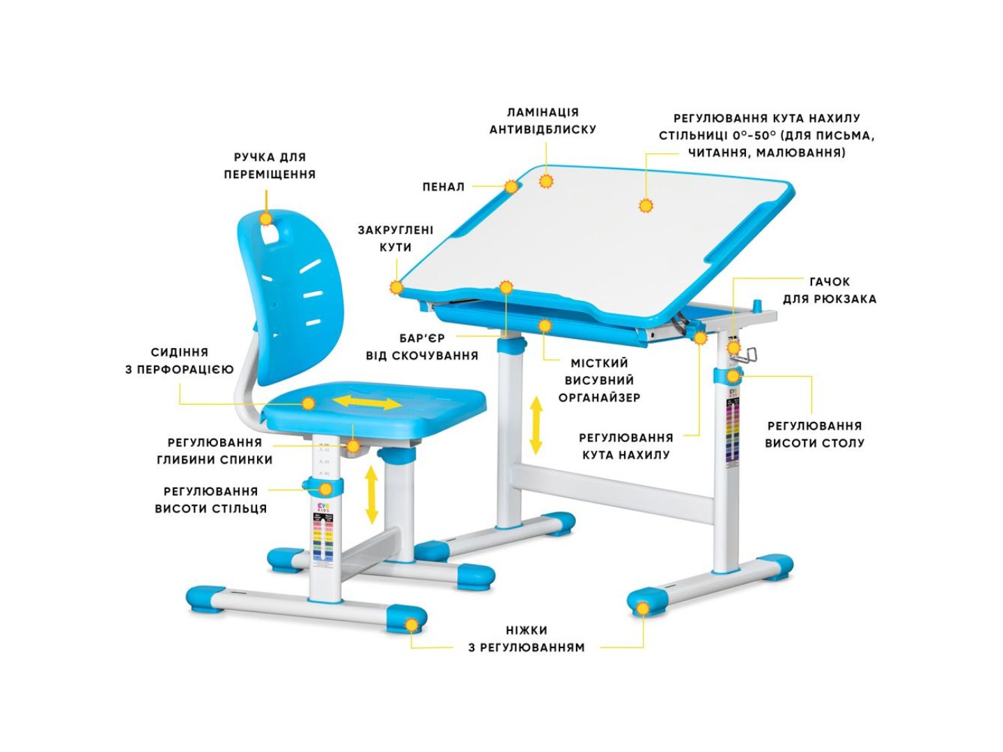 Комплект меблів шкільний Evo-kids Evo-06 Ergo BL — фото 2